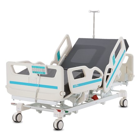 VEVOR Premium 5 Function Full Electric Hospital Bed, ICU Electric Medical Bed with Cardiac Chair Position, Trendelenburg & Reverse Trendelenburg, 5-Inch Locking Casters for Home Hospital Use, 550LBS
