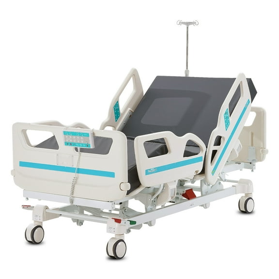 VEVOR Premium 5 Function Full Electric Hospital Bed, ICU Electric Medical Bed with Cardiac Chair Position, Trendelenburg & Reverse Trendelenburg, 5-Inch Locking Casters for Home Hospital Use, 550LBS