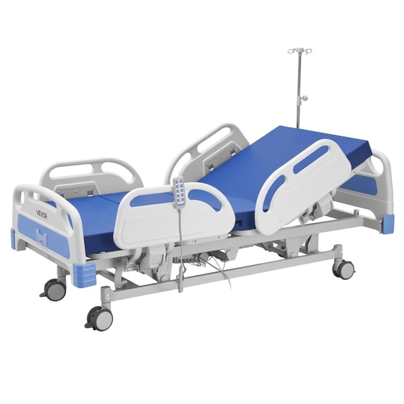 VEVOR Premium 5 Function Full Electric Hospital Bed, ICU Electric Medical Bed with Trendelenburg & Reverse Trendelenburg, 5" Locking Casters & High-Density Mattress for Home Hospital, 550LBS Loading