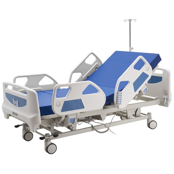 VEVOR Premium 5 Function Full Electric Hospital Bed, ICU Electric Medical Bed with Trendelenburg & Reverse Trendelenburg and Central Locking System with 5" Casters for Home Hospital, 550LBS Loading