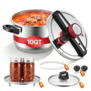 VEVOR Pressure Cooker, 10Qt Pressure Cooker Stainless Steel, Pressures Canner with Steaming Rack, Tempered Glass Lid, Three Pressures Settings for Meat, Beans, Rice, Soup, Sauces, Cook up to 100 kPa