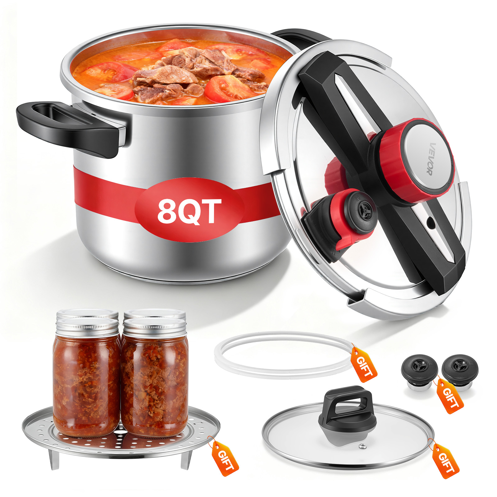 VEVOR Pressure Cooker 8Qt 7L Stainless Steel With Steaming Rack VEVOR Pressure Cooker 8Qt 7L Stainless Steel With Steaming Rack