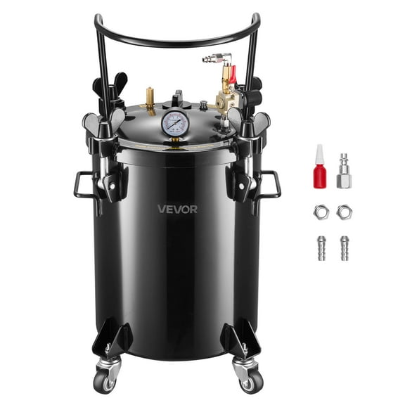 VEVOR Pressure Pot Paint Tank, 7.9 Gal/30 L Heavy Duty Steel Air Tool Pressure Pot, Spray Paint Pressures Pots with Three Quick-Connect Couplers for Home Use, DIY, Art Creations, Large-Diameter Tank
