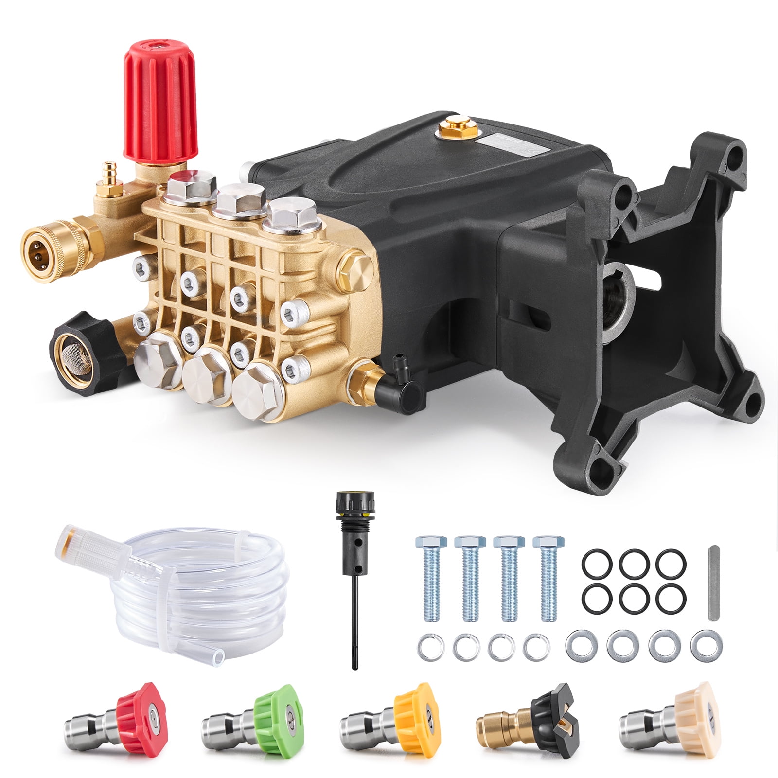 VEVOR Pressure Washer Pump, 1" Shaft Horizontal Triplex Plunger, 4000 PSI, 4.0GPM, Replacement Power Washer Pumps Kit with 5 Nozzles, Compatible with Simpson MorFlex 40224, 40225, 40226, Santoprene