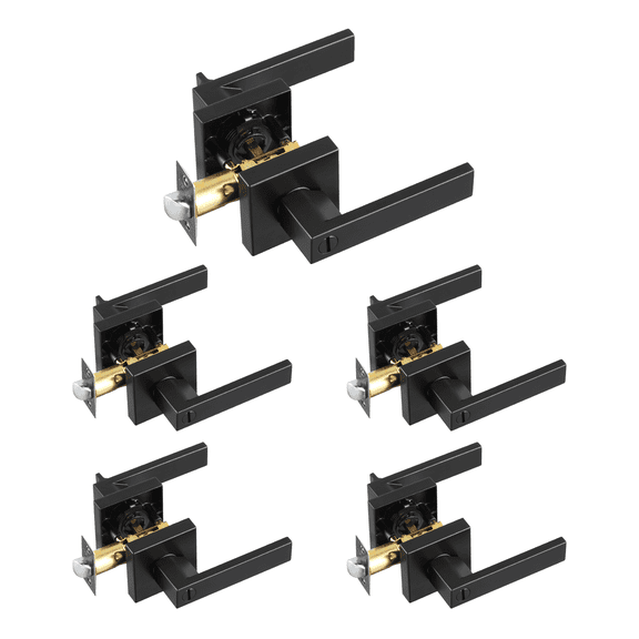VEVOR Privacy Door Handle, 5-Pack Matte Black Door Lever, Right or Left Handing Reversible Lever with Keyless Lock, 45 Rotation to Open, Universal Square Interior for Bathroom and Bedroom Doors