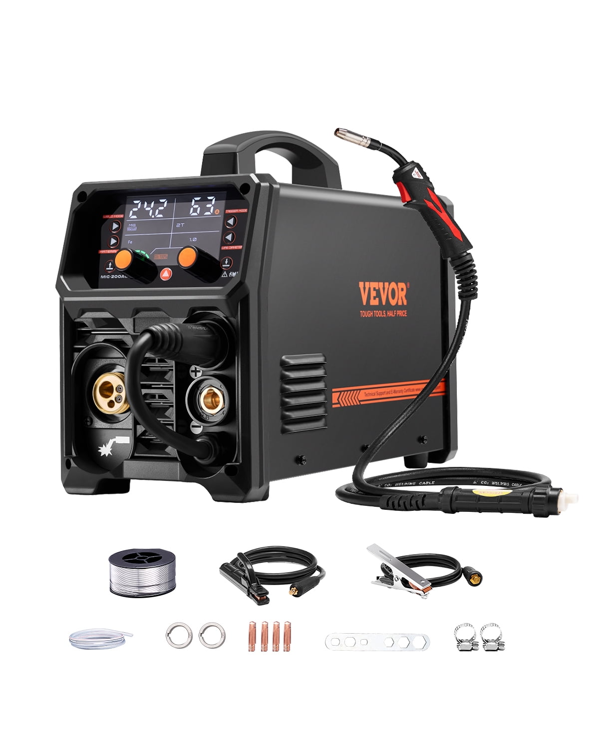 VEVOR Pro MIG Welder, 200A Pluse Mig Welding Machine, 5-in-1 Synergic Welder Machine MIG Pluse/Gas MIG/Flux Core MIG/Stick/Lift TIG, 110V/220V Dual Voltage Aluminum Mig Welder with LCD Screen Display