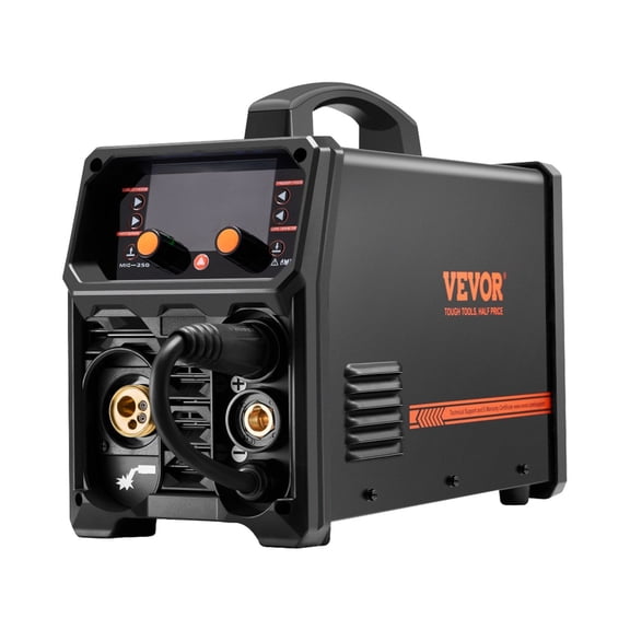 VEVOR Pro MIG Welder, 250A Pluse Mig Welding Machine, 5-in-1 Synergic Welder Machine MIG Pluse/Gas MIG/Flux Core MIG/Stick/Lift TIG, 110V/220V Dual Voltage Aluminum Mig Welder with LCD Scree