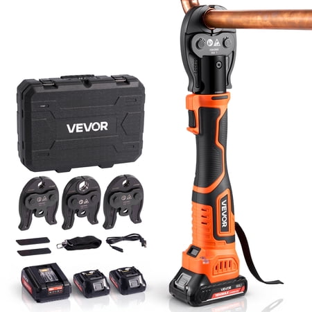 VEVOR Press Tool Kit, 18V Electric Pipe Crimping Tool for 1/2", 3/4", 1" Copper Tubes, Press Copper Crimper Tool with 3 VUS Press Jaws, 2pcs 2AH Batteries, Fast Charger & Carrying Case
