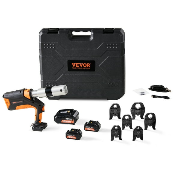 VEVOR Professional 18V Cordless Pipe Crimper, suitable for 1/2"-2" Stainless Steel, Copper, PEX Tubing, features 360 Swivel, Brushless Motor & includes 6 Crimping Jaws