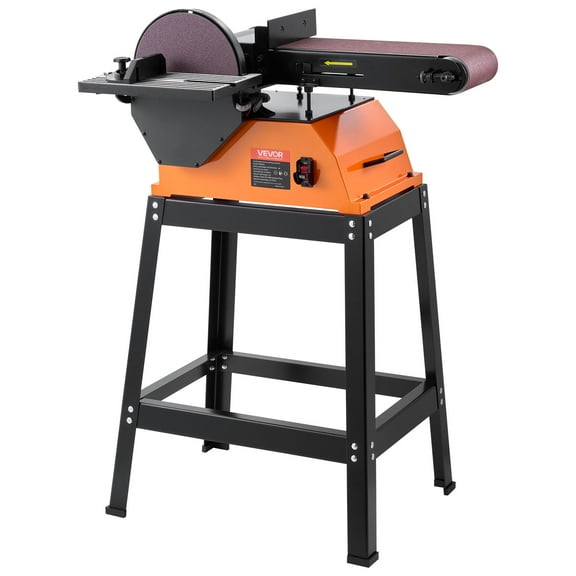 VEVOR Professional Belt Sander with Stand, 9" Disc & 6" x 48" Belt Sander Combo, 800W Sanding Machine with 0 - 45 Adjustable Worktable for Woodworking, Furniture Refinishing, Knife Sharpening