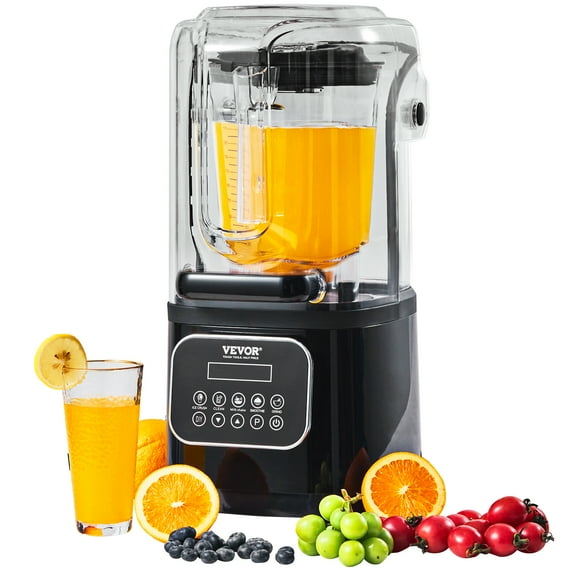 VEVOR Professional Blender with Shield, Commercial Countertop Blenders, 68 oz Glass Jar Blender Combo, Stainless Steel 9 Speed & 5 Functions Blender, for Shakes, Smoothies,Peree,and Crush Ice, Black