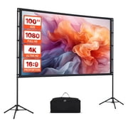 VEVOR Projector Screen with Stand, 100 Inch 160  Wide Angle Indoor Outdoor Projection Screen, 169 4K HD Wrinkleless Portable Dual-Tripod Screens with Carry Bag, for Movie Home Theater Presentation