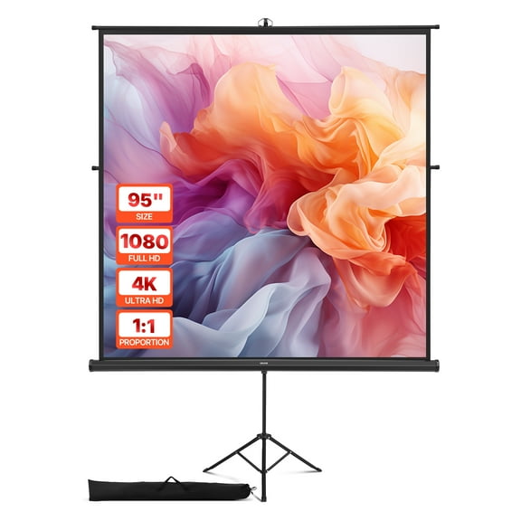 VEVOR Projector Screen with Stand, 70 x 70 Inch 160 Wide Angle Indoor Outdoor Projection Screen, 1:1 4K HD Wrinkleless Portable Tripod Screens with Bag, for Movie, Home Theater, Office Presentation