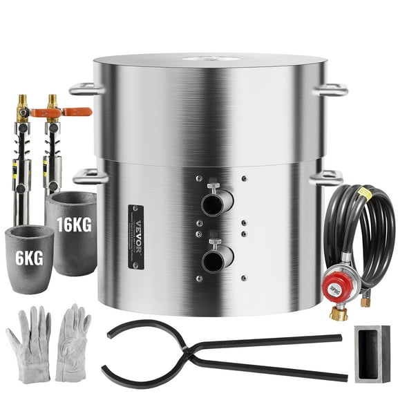 VEVOR Propane Melting Furnace Kit, 16KG/35lbs Gas Metal Melting Furnace Kit, Dual Burner Foundry Home Kiln with Crucibles and Tongs, Smelting Casting Tool Gold Silver Copper Aluminum Metal Recycle