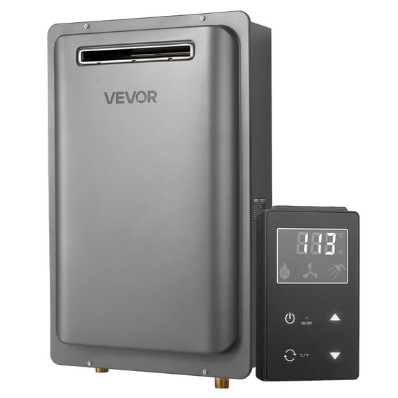 VEVOR Propane Tankless Water Heater, 8Gal Outdoor 191000 BTU Instant Hot Water Heater, Smart Temperature Control & 3/4 inch NPT Interface& Multiple Security Protections for Whole House, Silver Gray
