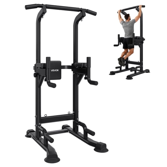 VEVOR Pull Up Bar, 330 LBS Power Tower Dip Station, Workout Dip Station with H-Shaped Stable Base & Back Pad, Adjustable 12 Level Height Free Standing Chin Up Bar for Back, 4-Level Adjustable Back Pa