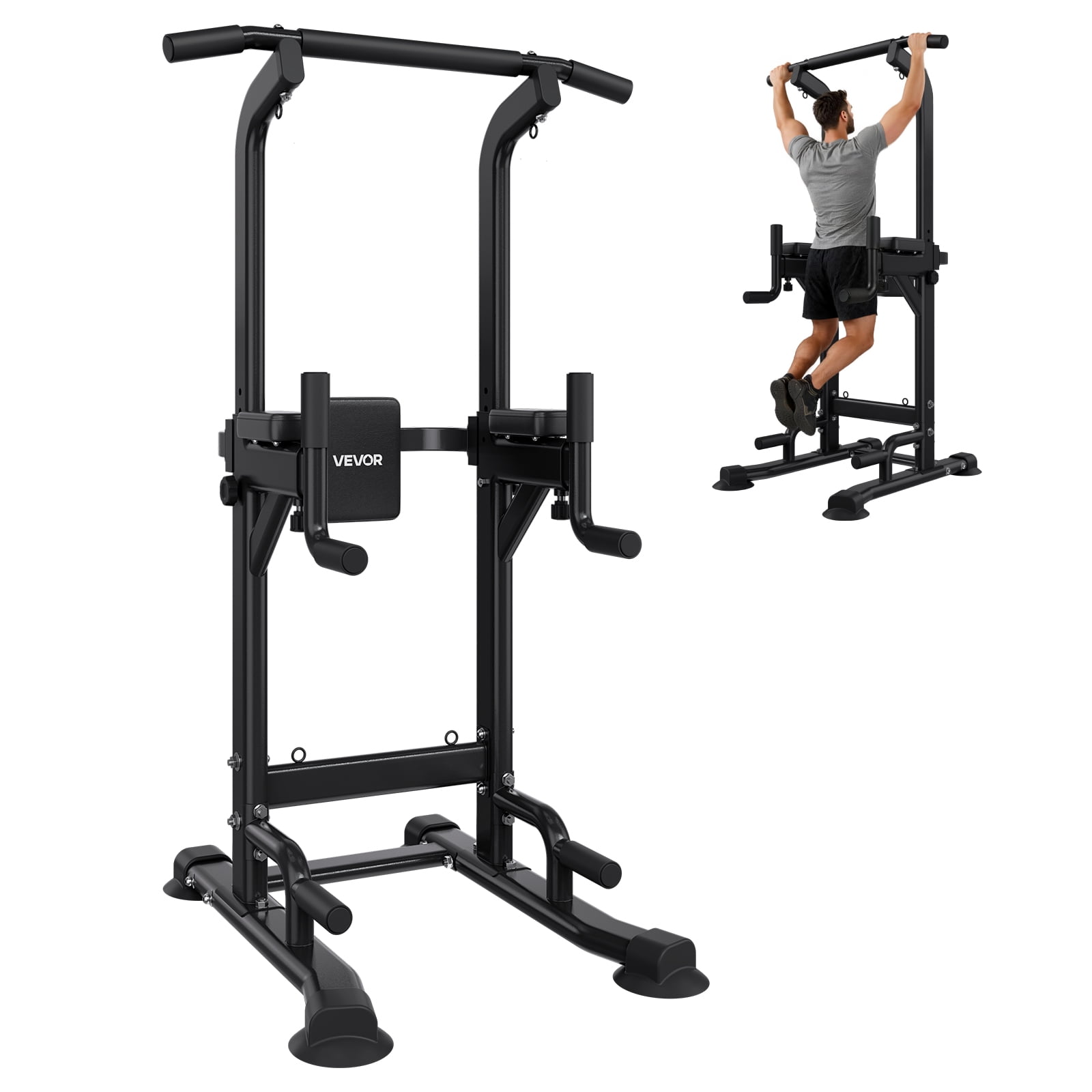VEVOR Pull Up Bar, 330 LBS Power Tower Dip Station, Workout Dip Station with H-Shaped Stable Base & Back Pad,Adjustable 12 Level Height Free Standing Chin Up Bar for Back, 4-Level Adjustable Back Pad