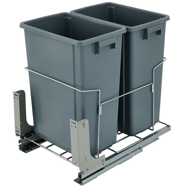 VEVOR Pull-Out Trash Can 35Lx2 Double Bins Under Mount Kitchen Waste Container with Slide and Door Mounting Kit 110 lbs Load Capacity Heavy Duty