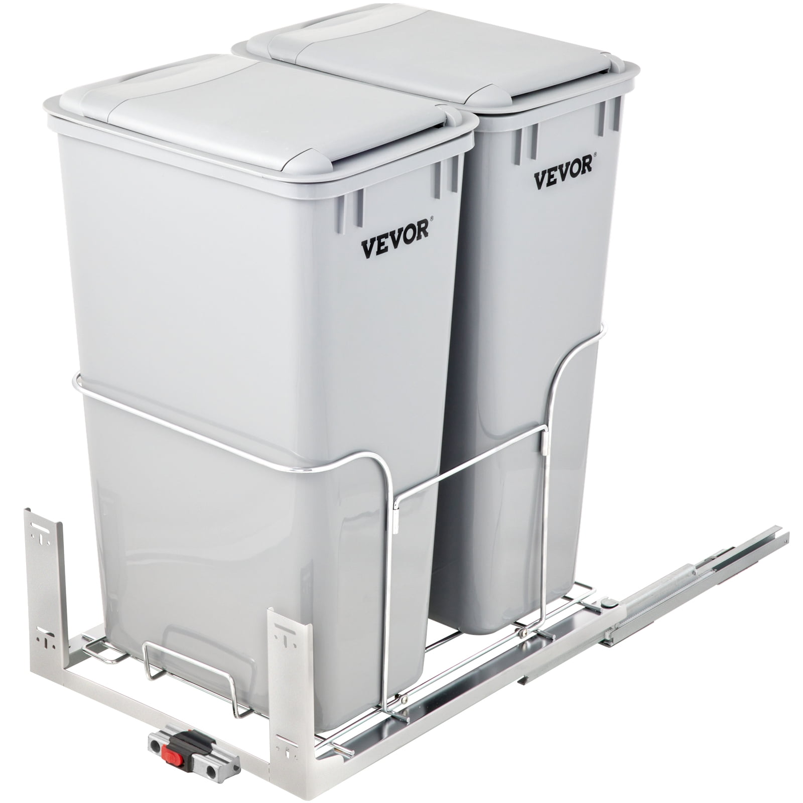 VEVOR Pull-Out Trash Can, 43Qt Double Bins, Under Mount Waste Container  with Soft-Close Slides, 176 lbs Load Capacity & Door-Mounted Brackets,  Garbage