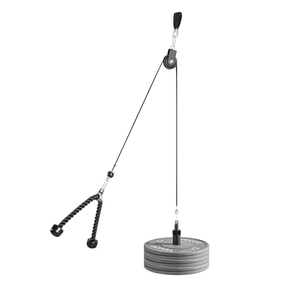 VEVOR Pulley System, 1 PC LAT and Lift Pulley System, Gym Rack Pulleys Attachment with two Steel Cables, Short Bar, Dual Grip Handles, Cable Machine for Bicep, Shoulder, Back, Up to 280 lbs Capacity