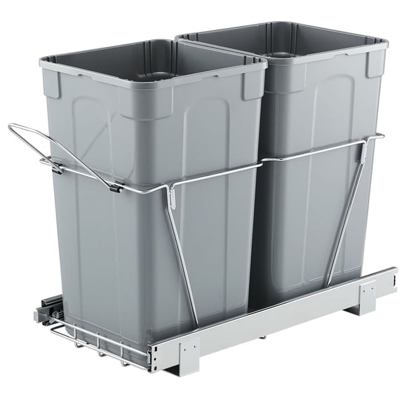 VEVOR Pullout Trash Can for Kitchen Cabinets, 27QTx2 Double Under Sink Garbage Waste Recycling Bin, Under Mount Waste Container, with Heavy Duty Metal Full Extension Sliding System and Handle
