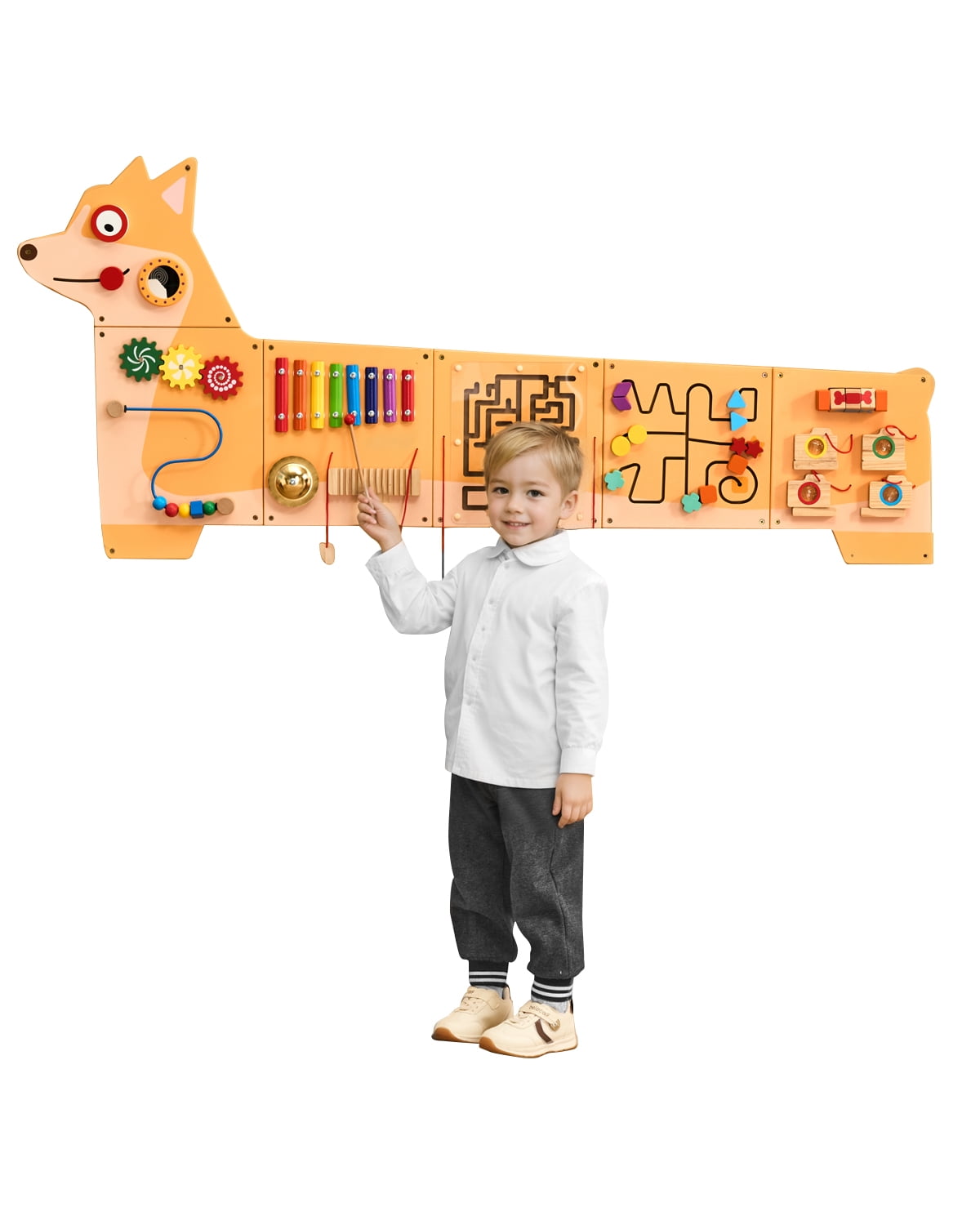 Tangram Activity Wall Busy Board - 12-in-1 Montessori Sensory Toy Panel Set For Toddlers, Playroom, Daycare & Classroom