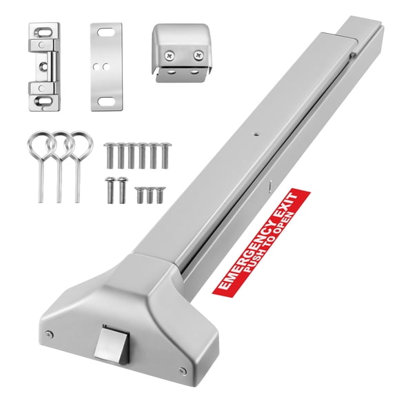 VEVOR Push Bar Panic Exit Device, 28" Premium Metal Commercial Panic Bar for Exit Doors, Emergency Exit Door Hardware with Warning Sticker, Easy Installation, for 28"-41" Wood or Metal Door, Silver