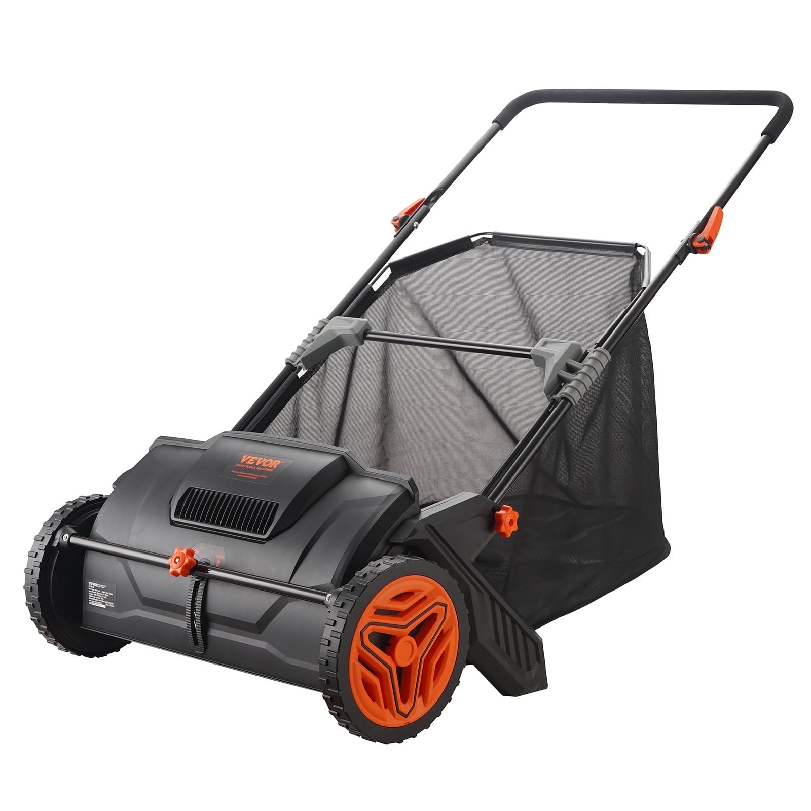 VEVOR Push Lawn Sweeper, 21in. Leaf & Grass Collector, Strong Plastic Wheels & Heavy Duty Thickened Steel Durable to Use with Large Capacity 3.5 Cu. ft. Mesh Collection Hopper Bag, 2 Spinning Brushes