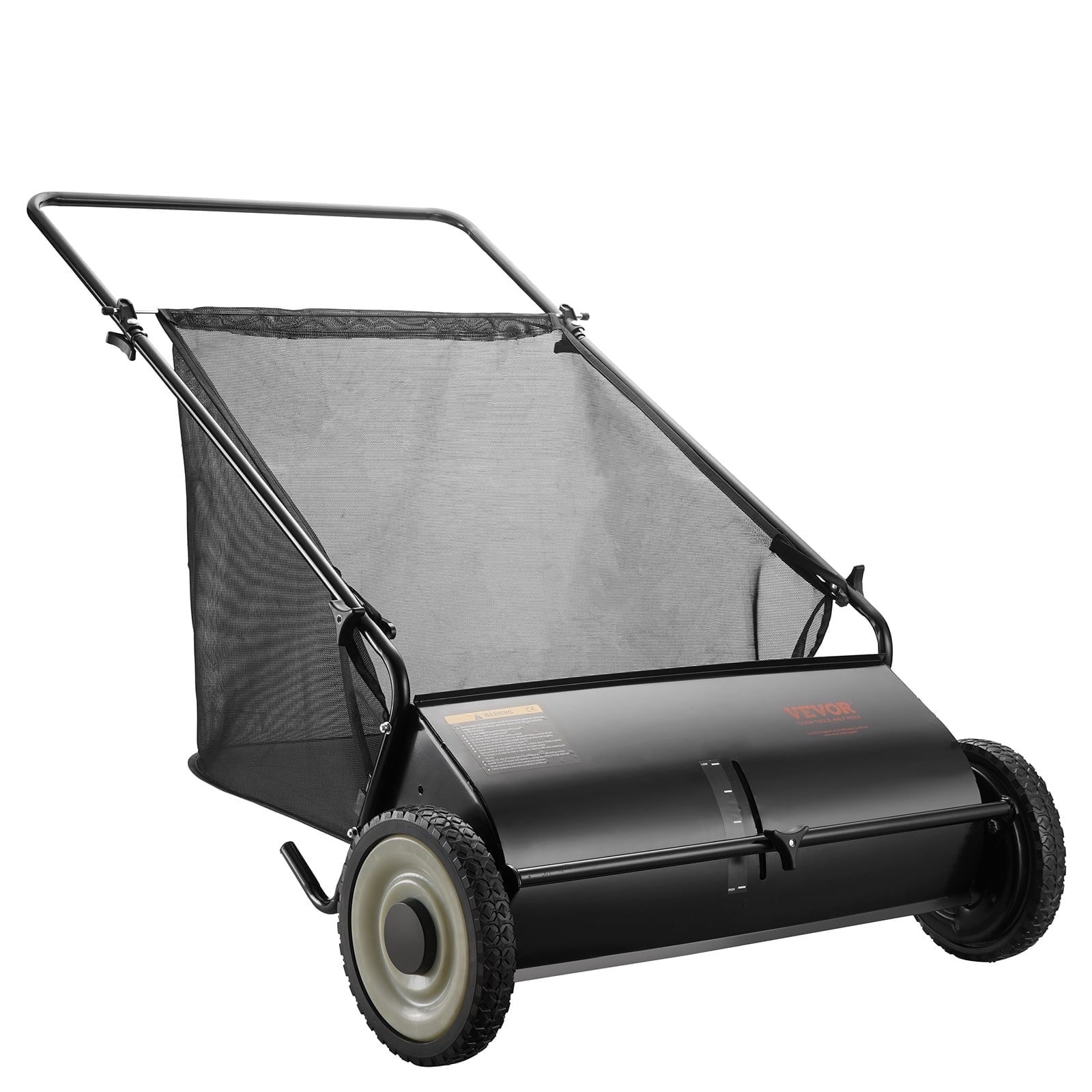 VEVOR Push Lawn Sweeper, 26-inch Leaf & Grass Collector, Strong Rubber Wheels & Heavy Duty Thickened Steel, Durable to Use with Large Capacity 7 Cu. ft. Mesh Collection Hopper Bag, 4 Spinning Brushes