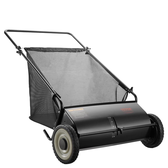 VEVOR Push Lawn Sweeper, 26-inch Leaf & Grass Collector, Strong Rubber Wheels & Heavy Duty Thickened Steel, Durable to Use with Large Capacity 7 Cu. ft. Mesh Collection Hopper Bag, 4 Spinning Brushes