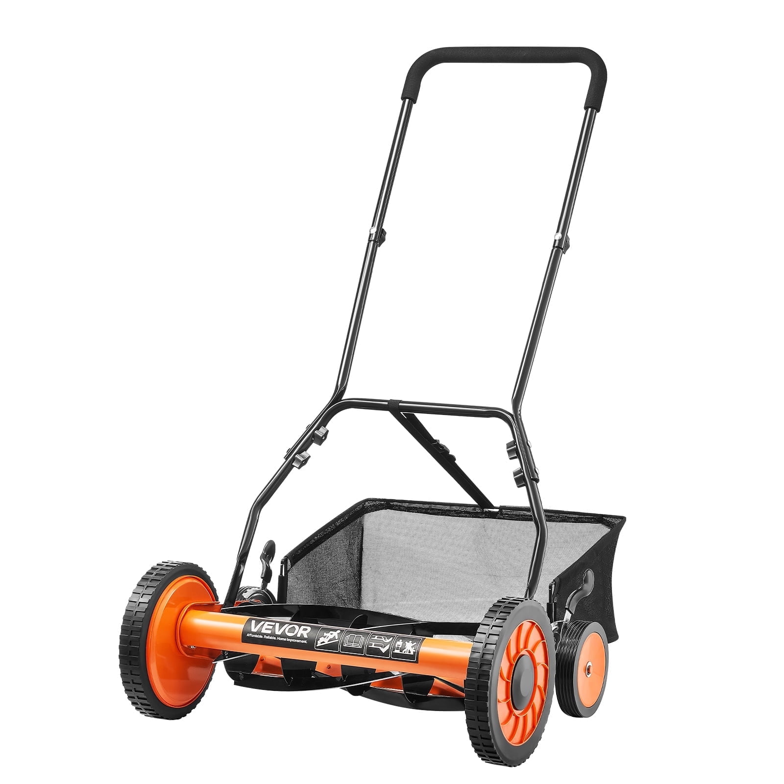 VEVOR Push Reel Lawn Mower 18 inch, 5 Blades Manual Push Mower No Motor, 1.37-2.44 in Adjustable Cutting Height, Walk-Behind Lawn Mowers with Grass Catcher Bag for Green Lawns, Driveways, Courtyards