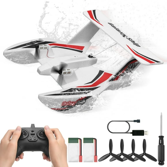 VEVOR RC Plane,2.4GHZ 3 Channel Remote Control Airplane with 6-Axis Gyro Stabilizer, Ready to Fly Amphibious Aircraft Plane Toy with 2 Batteries,Easy to Fly RC Glider for Adults Kids Beginners Boys