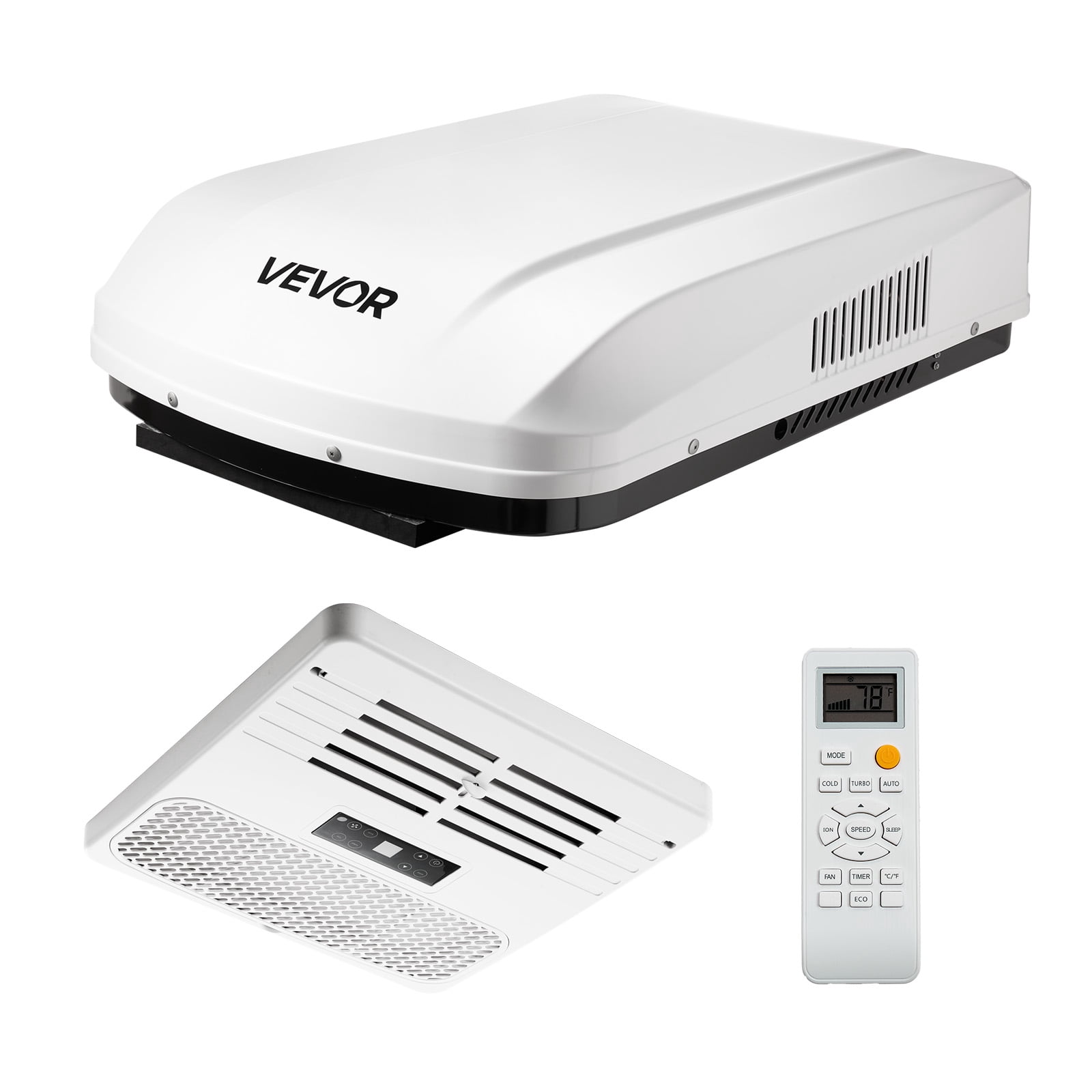 VEVOR RV Air Conditioner, 13500 BTU RV AC Unit, 120V Ducted Rooftop Air Conditioner with Variable Speed Compressor, Easy Install Quiet Cooling AC Unit with ADB Button Control and Remote Control,White