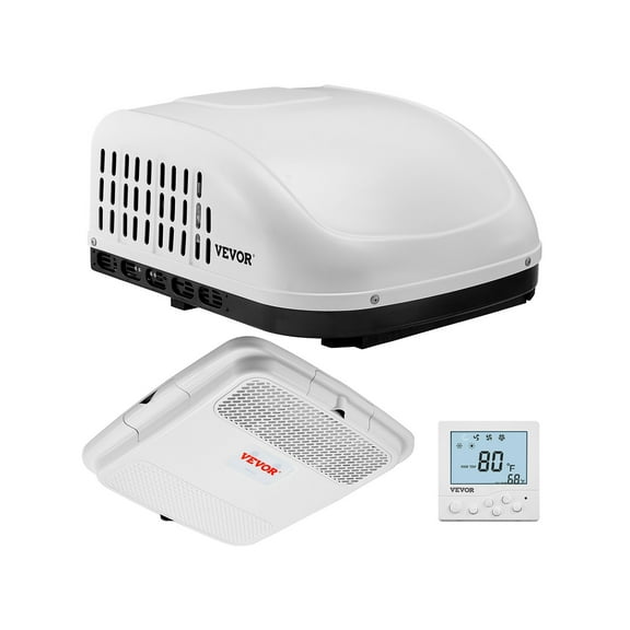 VEVOR RV Air Conditioner, 15000 BTU Non-Ducted Rooftop RV AC Unit, 65 dB Quiet Design, Including Air Distribution Box, Operation Panel and Installation Hardware, for Campers, Vans, Trailers, White