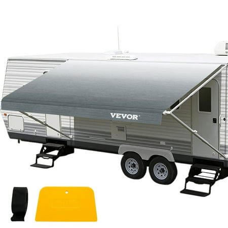 VEVOR RV Awning, Awning Replacement Fabric 16 ft(Fabric 15'2"), Gray Fade RV Awning Replacement, 15oz Vinyl Material Replacement Awning, Sun Shade and Waterproof Camper Awning Replacement Fabric