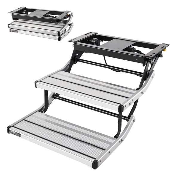 VEVOR RV Steps, 2-Step, 440 lbs Load Capacity, Electric Retractable RV Stairs, Telescopic Folding Aluminum Alloy Camper Steps, Steel Frame Non-Slip Entry Stair for Camper Van Motorhome Travel Trailer