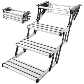 VEVOR RV Steps, 3-Step, 440 lbs Load Capacity, Manual Retractable RV Stairs, Telescopic Folding Aluminum Alloy Camper Steps
