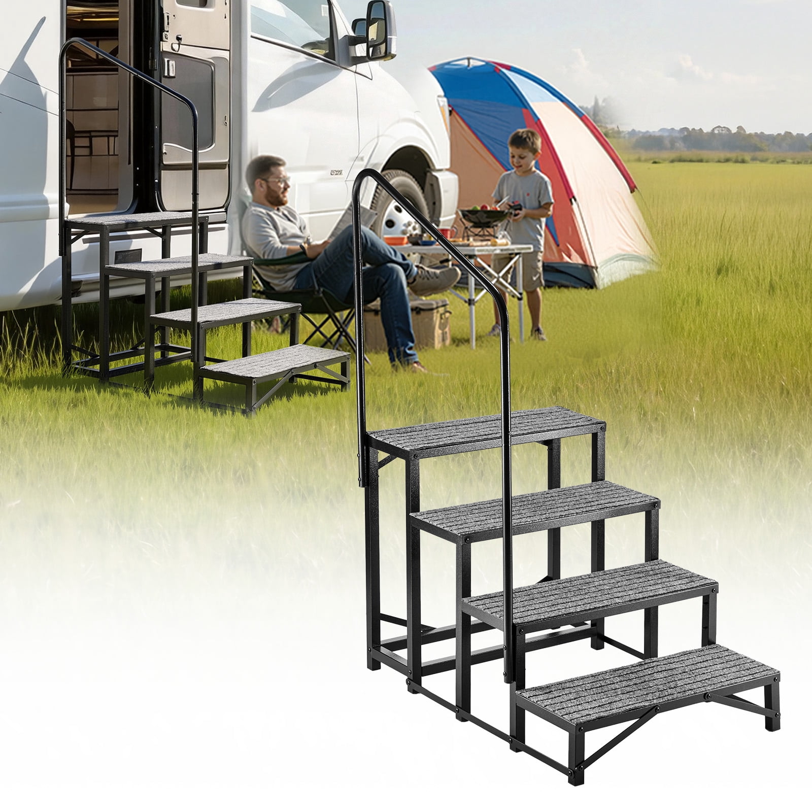 Ramps For Rv Steps VEVOR RV Steps with Handrail, 4 Steps, 660 lbs Load Capacity, Heavy ...