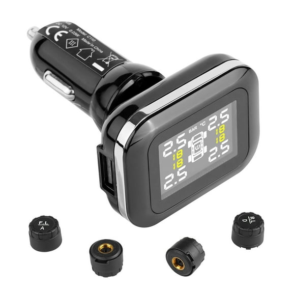 VEVOR RV Tire Pressure Monitoring System, 7.3-87 PSI Trailer TPMS, Universal Wireless Car Alarm System, Waterproof TPMS Sensors Set with 4 Sensors, 5 Alarm Modes, Real-time Display, Easy to Install