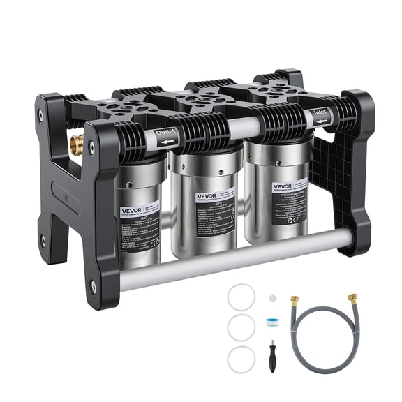 VEVOR RV Water Filter System, 5-Micron 3 Stage Premium RV Water Filtration System with Three Cartridges and 3/4" Fitting for RVs & Campers, Reduces Sediment, Chlorine, Heavy Metals, Odors and More