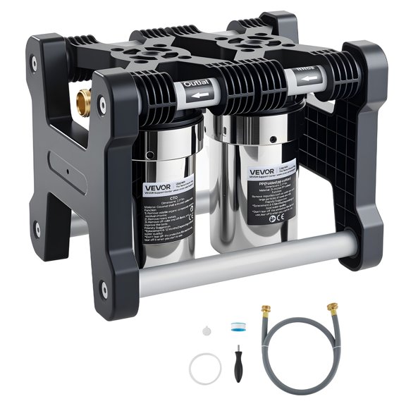 VEVOR RV Water Filter System, 5-Micron Dual Stage Premium RV Water Filtration System with Two Cartridges and 3/4" Fitting for RVs & Campers, Reduces Sediment, Chlorine, Heavy Metals, Odors and More