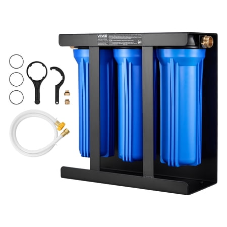 VEVOR RV Water Filtration System, 3-Cartridge Water Filter System for Campers, Remove Sediments, Chlorine, Bad Tastes, Odors, and Most Contaminants, RV Filter with Bracket for RVs, Boats, Vans
