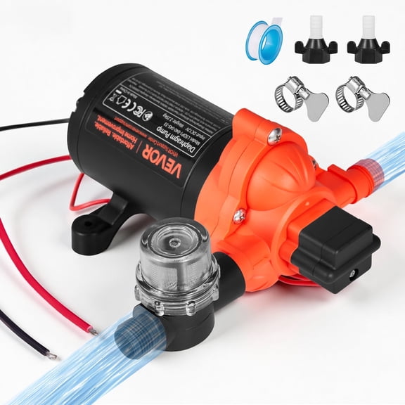 VEVOR RV Water Pump, 12V DC 4 GPM (15.1 L/min), 3-Chamber Self-Priming Diaphragm Water Pump with Automatic Pressure Switch, 40 PSI Max Pressure, On Demand for RV, Caravan, Marine, Yacht, Car Washing