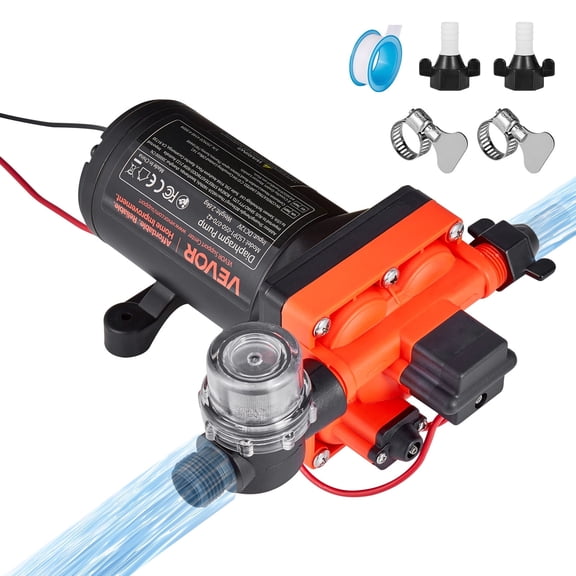 VEVOR RV Water Pump, 12V DC 5 GPM (18.9 L/min), 4-Chamber Self-Priming Diaphragm Water Pump with Automatic Pressure Switch, 70 PSI Max Pressure, On Demand for RV, Caravan, Marine, Yacht, Car Washing