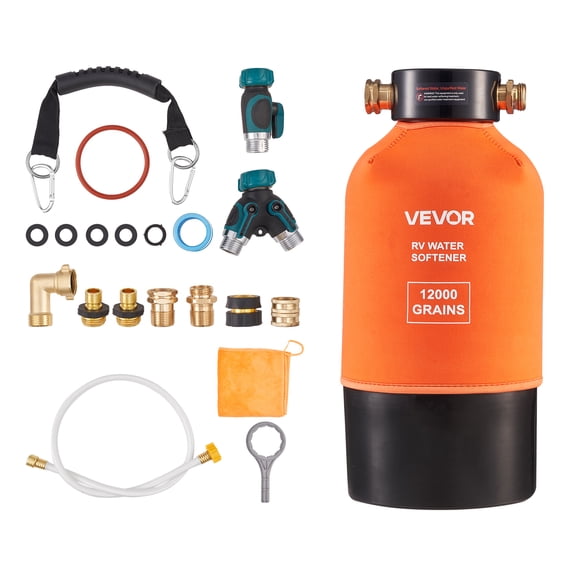 VEVOR RV Water Softener, 12,000 Grain, Portable Water Softener System with NPT 3/4" Fittings, Food-Grade Resin, Quick Connect, Convenient for RVs, Trailers, Boats, Mobile Car Washing,Pressure Washing