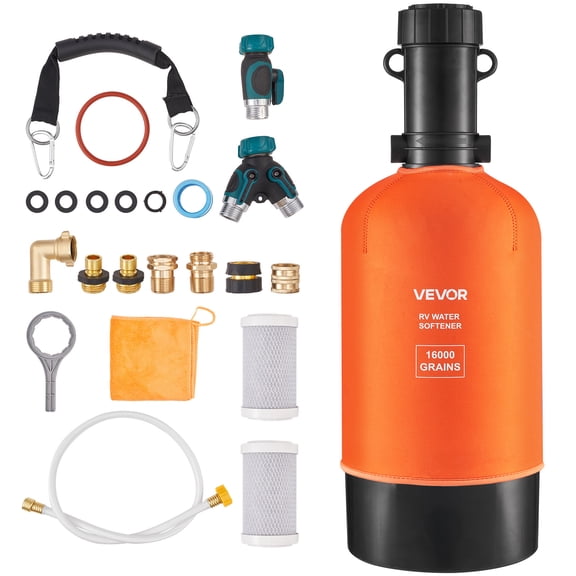 VEVOR RV Water Softener, 16,000 Grain, Portable Water Softener with Filter System, NPT 3/4" Fittings, Food-Grade Resin, Quick Connect, for RVs, Trailers, Boats, Mobile Car Washing, Pressure Washing