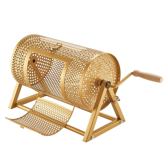 VEVOR Raffle Ticket Spinner, 11.6" x 6.6" Holds 2500 Tickets or 100 Ping Pong Balls, Raffle Drum Lottery Spinning Cage with Reinforced Handle, Stable Triangular Stand, for Events and Gatherings, Gold