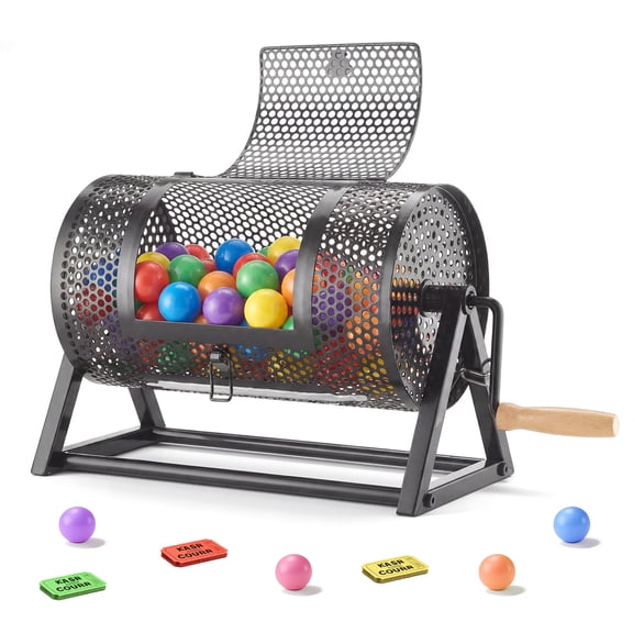 VEVOR Raffle Ticket Spinner, 11.6" x 6.6" Holds 2500 Tickets or 100 Ping Pong Balls, Raffle Drum Lottery Spinning Cage with Reinforced Handle, Stable Triangular Stand, for Events and Gatherings,Black