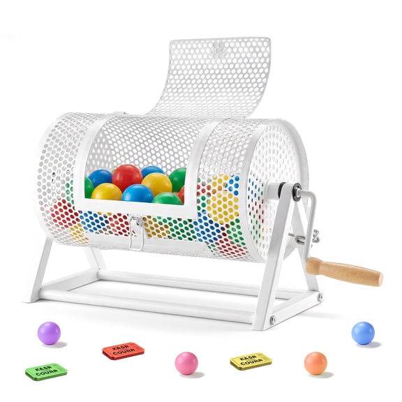VEVOR Raffle Ticket Spinner, 11.6" x 6.6" Holds 2500 Tickets or 100 Ping Pong Balls, Raffle Drum Lottery Spinning Cage with Reinforced Handle, Stable Triangular Stand, for Events and Gatherings, Whit