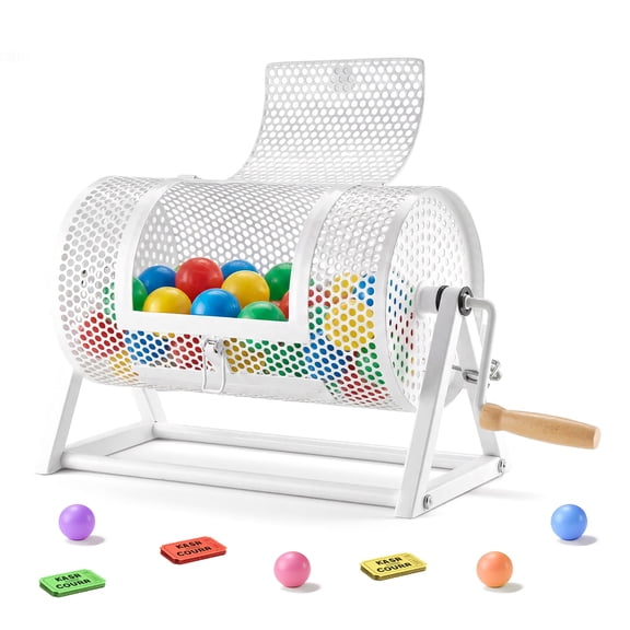 VEVOR Raffle Ticket Spinner, 11.6" x 6.6" Holds 2500 Tickets or 100 Ping Pong Balls, Raffle Drum Lottery Spinning Cage with Reinforced Handle, Stable Triangular Stand, for Events and Gatherings,White